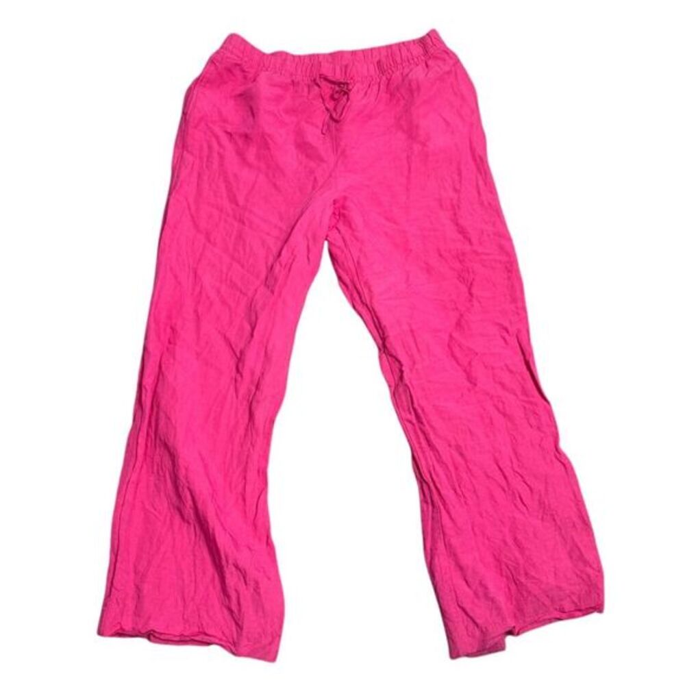H&M Pink Linen Blend Wide Leg Pants Casual Summer Lounge Trousers Size L